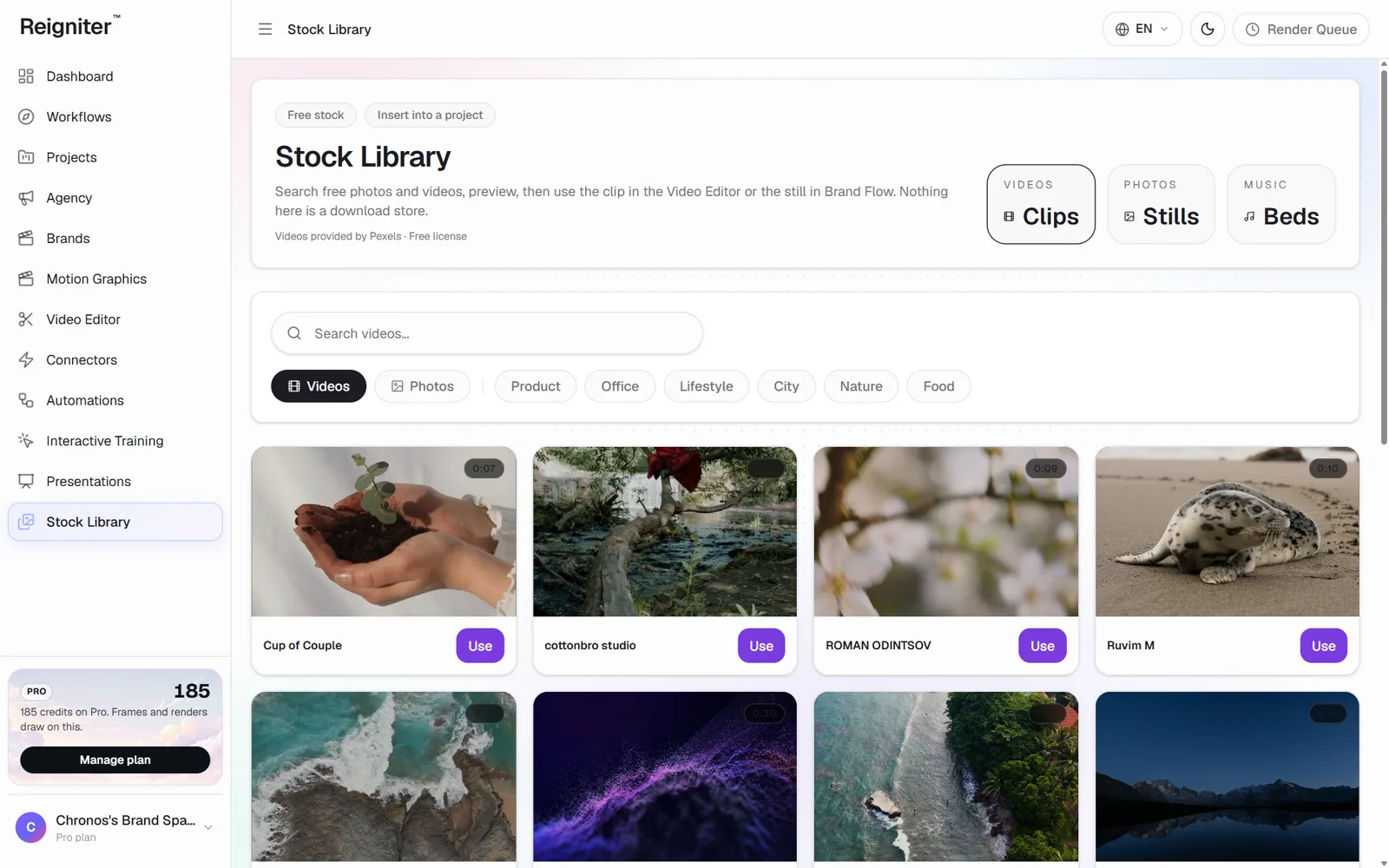 La Libreria Stock con ricerca video, categorie e clip