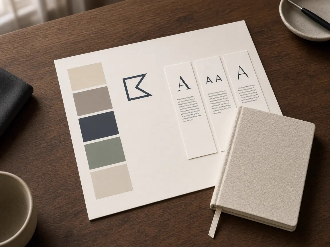 Ein Marken-Identity-Board mit Logo, Palette und Schrift